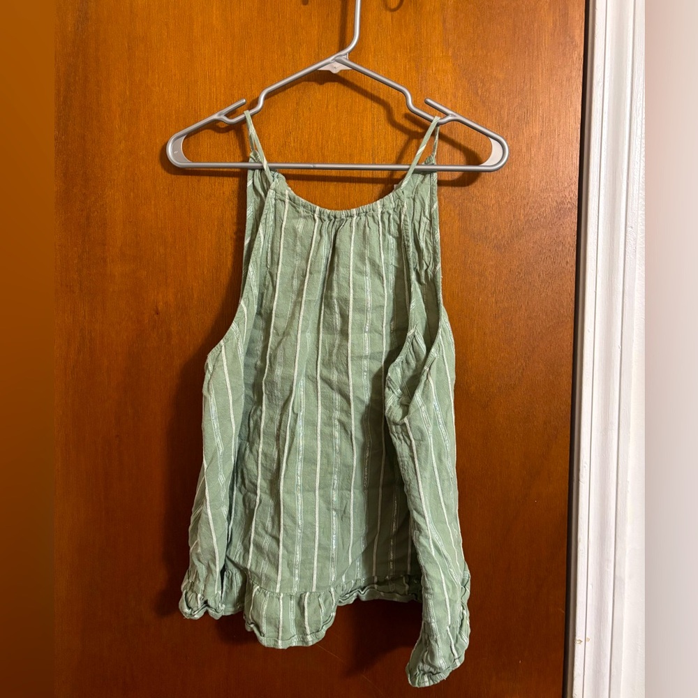 Women’s Nine West High Neck Peplum Tank (Green Stripes, XXL)